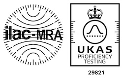 UKAS Proficiency Testing accreditation logo and ILAC MRA mark